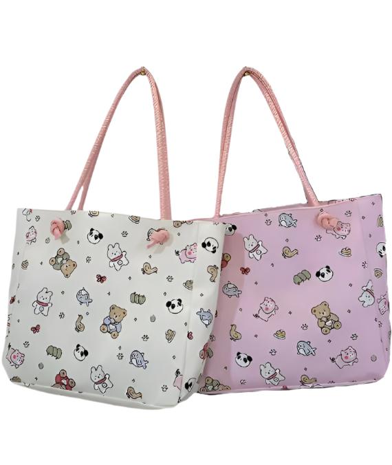 Fun, cute, and functional, this Everything Kawaii Print Shoulder Bag is a delightful bag featuring an enchanting all-over print. Showcasing adorable characters and designs: a playful panda, a cheerful bunny holding a carrot, a cuddly teddy bear, a narwhal with a magical horn, an all sorts of other whimsically happy delights!

This bag is perfect for school, work, or casual outings and is made from durable, nylon fabric with a soft pastel finish. It’s both stylish and practical with the double shoulder strap