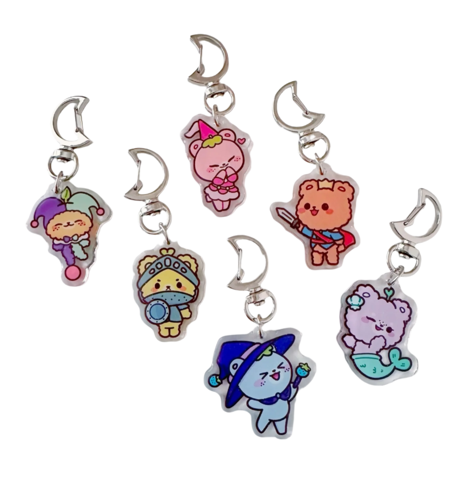 These Fujibee Whimsical Mystery Keychains are the must-have accessory for quirky girls! With seven different adorable designs, each blind box is a delightful surprise.  Clip these charming double-sided keychains with a moon-shaped clasp to your backpack or purse for an extra dose of cuteness! And keep collecting until you find your favorite fantasy character!