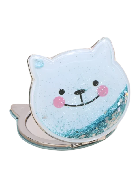 Upgrade your cosmetics collection with the Glitter Cat Pocket Double Sided Mirror. A leather looking base and a smiling feline face are covered by clear plastic, allowing for glitter to slide from side to side. It’s a little something pretty and a little something shiny to add boost to your day.