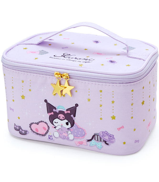  All aboard the Kawaii Express with this ultra-glam Kuromi Train Makeup Bag! Perfect for the bold and beautiful souls who love to make a statement, this purple beauty features our favorite mischievous melody maker surrounded by dazzling gold stars.

Keep your beauty essentials organized in style with this spacious train case design. The sturdy handle makes it perfect for on-the-go adventures, whether you're heading to a sleepover or jet-setting across the country.