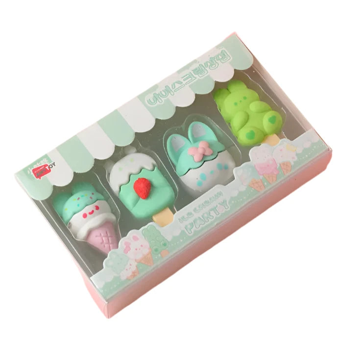 Soft pastels, sweets, and bunnies combine to make this Darling Dessert Bunny Erasers Set spectacular. Popsicles and ice cream cones topped with rabbit ears make erasing a delight. What a thoughtful little gift for that sweet tooth friend or family member of yours. The student, worker or artist who likes to sketch and erase with a smile in kawaii style will love this.