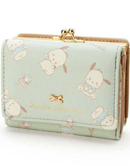 Add a touch of adorable charm to your daily essentials with this Green Pochacco Sanrio Gold Bow Wallet! Perfect for fans of the beloved Sanrio character, Pochacco, this wallet is as functional as it is cute.

Featuring Pochacco in a cool mint green design, the wallet is accented with a stylish gold bow and gold clasp, giving it a chic, feminine look.

Made from durable synthetic leather, with multiple compartments for cards, cash, and coins.