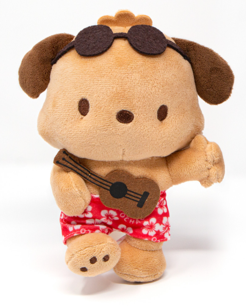 The Hang Loose Pochacco Ukulele Hawaiian Plushie perfectly captures the essence of relaxation and fun. Cheerful and friendly, this peace-lovin and extremely huggable pup will bring bliss to whatever room he calls home. Hip-sway your way to hooray! Sanrio, Cute, Kawaii