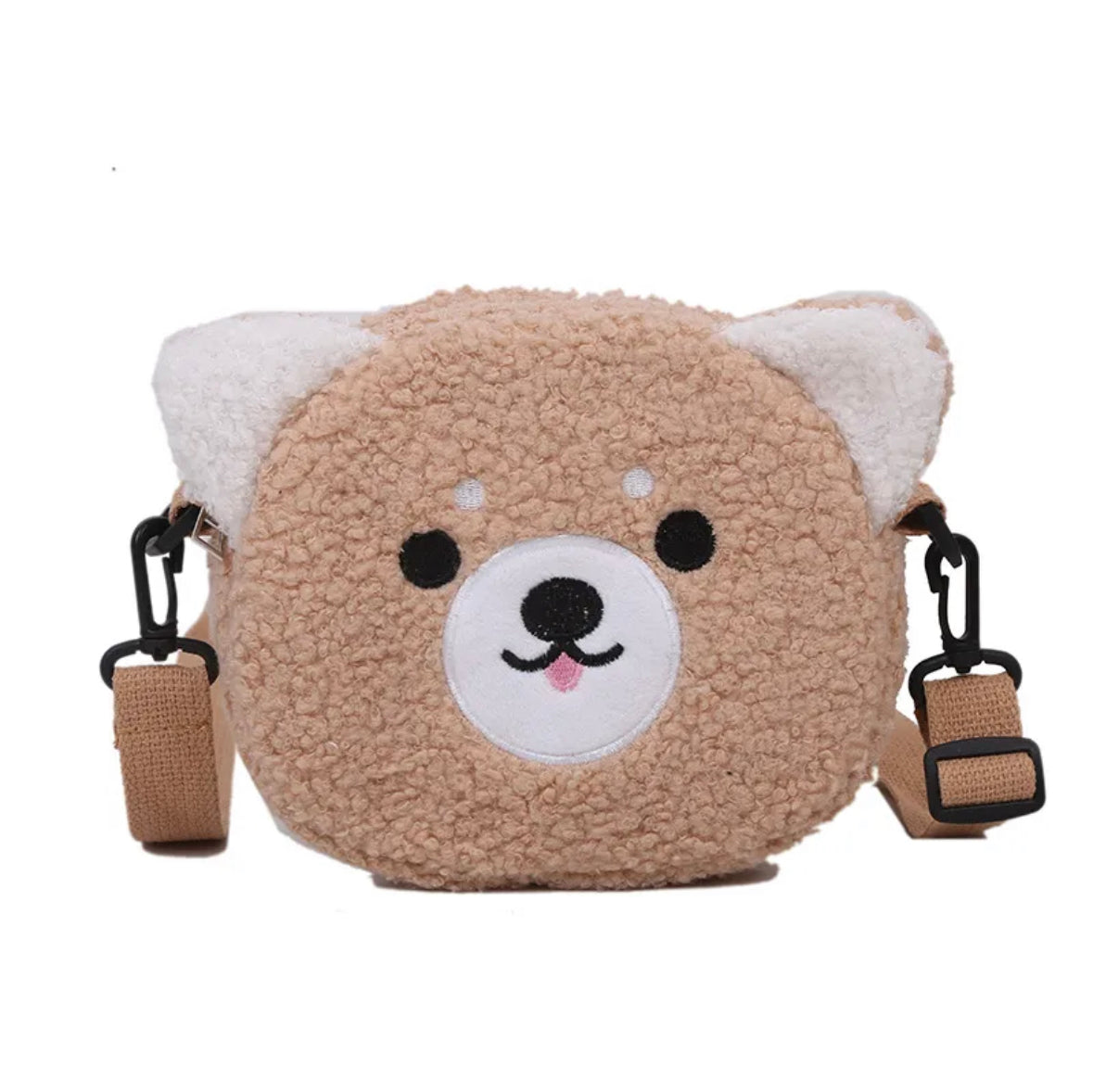 Happy Doggie Plush Crossbody Bag. Designed to look like an adorable, smiling puppy, this plush bag, Kawaii