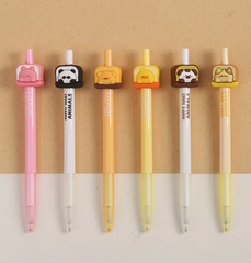 Happy Toast Animals Kawaii Fine Tip Gel Pens use a gel-based ink, combining the permanence of oil-based ballpoint ink and the smooth glide of water-based ink, in which pigment is suspended in a water-based gel, kawaii stationary