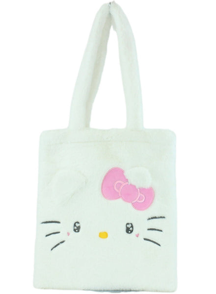 Hello Kitty トートバッグ ホワイト F Sanrio Hello Kitty Fuzzy Feelings Tote Bag | Cute Furry Bag