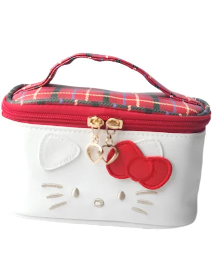 Our Hello Kitty Red Plaid Travel Makeup Bag is perfect for storing your makeup, skincare, or small accessories in Sanrio style.

It's generously sized to hold all your travel essentials, from cosmetics to toiletries, while remaining compact enough for your carry-on or handbag.&nbsp;Made from high-quality, water-resistant fabric to protect your items from spills and wear.