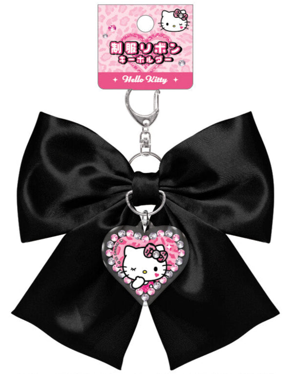 Glam Hello Kitty Satin Bow Keychain with Acrylic Charm, Black