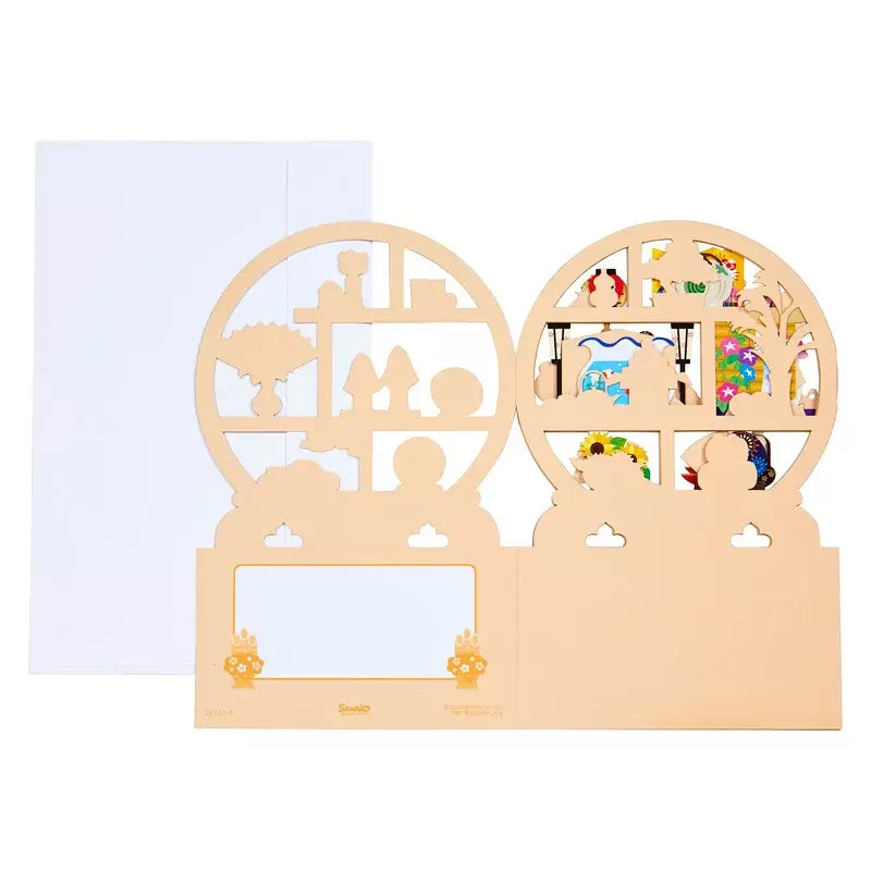 This is a traditional style card that is actually an awesome calendar with amazing details. A rounded Japanese shelf full homewares from Japan, cute little knick-knacks, and of course, Sanrio's Hello Kitty featured in a fun way on each shelf.

These are collector's editions and will display beautifully for years to come. Finely made and constructed in quality materials.