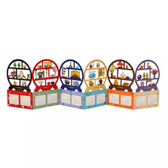 This is a traditional style card that is actually an awesome calendar with amazing details. A rounded Japanese shelf full homewares from Japan, cute little knick-knacks, and of course, Sanrio's Hello Kitty featured in a fun way on each shelf.

These are collector's editions and will display beautifully for years to come. Finely made and constructed in quality materials.