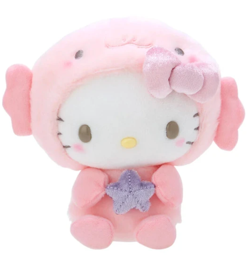 Hello Kitty's recognizable cuteness, paired with the axolotl's famously cute face, makes this plushie design highly sought after. Its plush pastel colors and soft material add to its irresistible charm. You won't be able to resist cuddling it! Sanrio, Kawaii, Cute face 