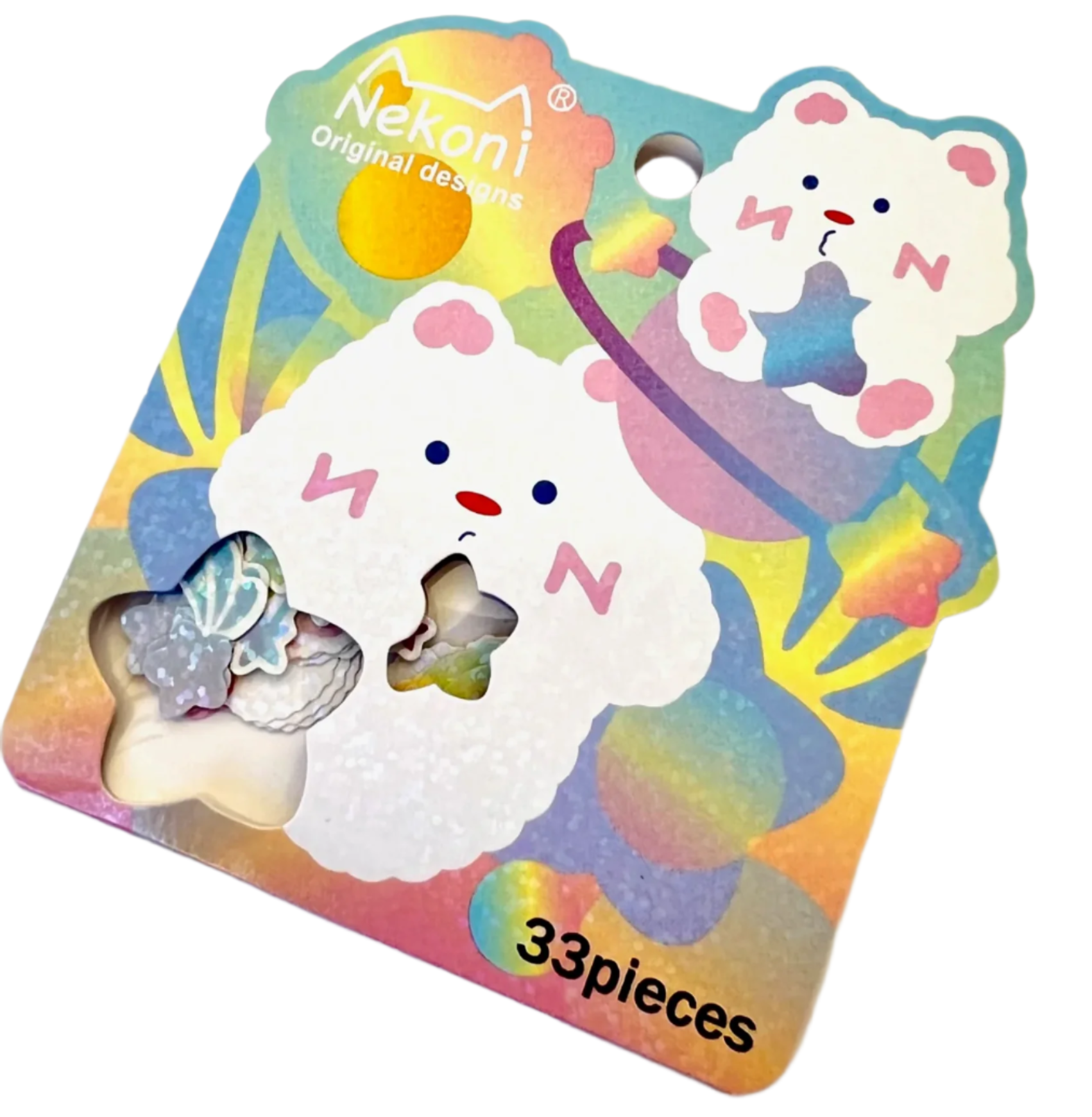 These amazing Holographic Cloud Bear Kawaii Flake Sticker Bags can add personality to any notes, letters, planners, and more! Get creative and mix and match multiple stickers