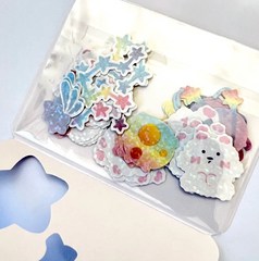 These amazing Holographic Cloud Bear Kawaii Flake Sticker Bags can add personality to any notes, letters, planners, and more! Get creative and mix and match multiple stickers