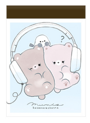 This charming kawaii notepad showcases buddies doing what buddies do-- sharing their favorite stuffs, especially music via headphones! This is a cute pick me up gift for yourself or another music afficionado. Everyone's needing to keep notes, grand or small, and why not color your day with a sweet design to do so?

This delightful piece will add a touch of musical fun to your stationery collection, making every note feel special.