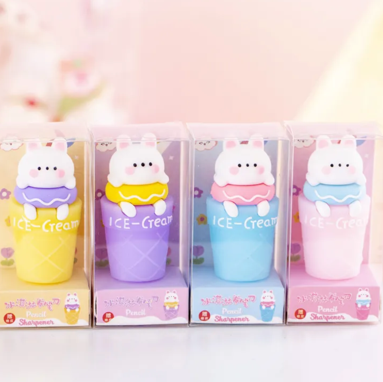  CUTE of it! Although, who could blame you when the pencil sharpener is as ADORABLE as this?! Bunnies hangin' atop ice cream cones and ready to assist you in all your sharpening and cute-ifying needs! Kawaii