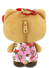 Meet your new stylish BFF! This Japanese street manba gal pink hibiscus Hello Kitty zip plush keychain features a heart-shaped carabiner and even a back zipper pocket, perfect for storing small items. Not to mention shes wearing colored contact lenses and false eyelashes, and doing a Hello Kitty-themed Manba gal makeup look with lots of sparkly hearts. Shes so stylish! 