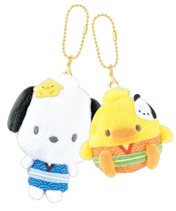 Carry a touch of tradition and sweetness wherever you go with the Jinbei Style Romper Pochacco &amp; P-Chan Bird Magnetic Keychain Set! A must-have for celebrating the beauty of Japanese warmer days. This delightful duo showcases Pochacco and his best mascot friend P-Chan the bird dressed in brightly colored traditional jibei- a lightweight breathable clothing made for babies and toddlers in Japan. This keychains brings a mix of cultural elegance and playful design to your everyday essentials.