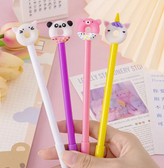 Our Kawaii Donut Animals Gel Pen Set includes four pens in various happy color palettes of white, purples, pinks, and yellow. These pens provide a smooth writing experience for those who like a gel ink tip.