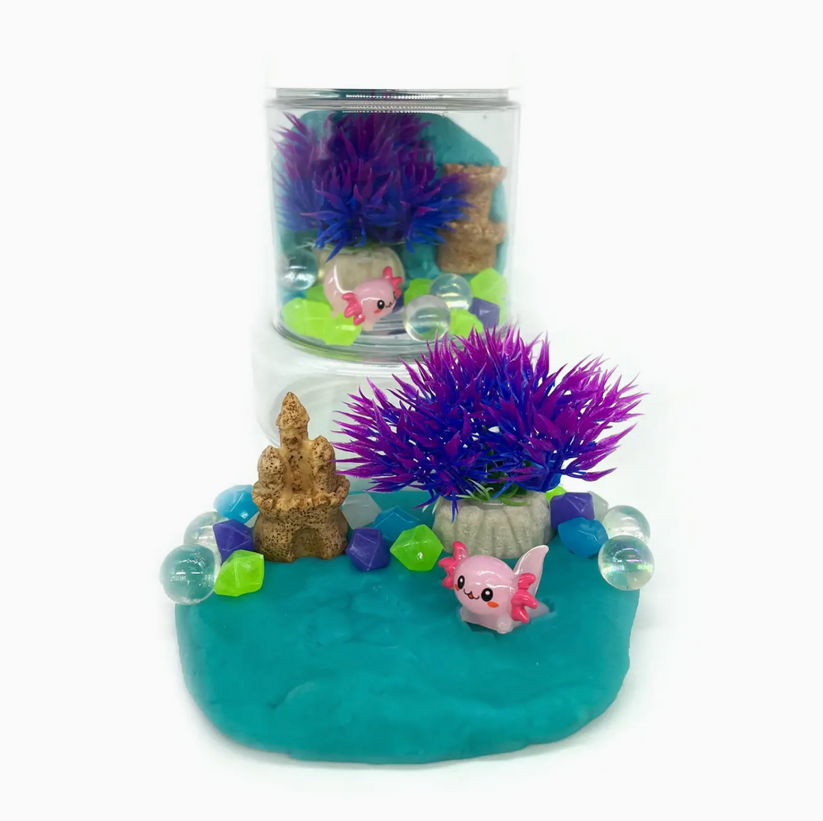 This play kit is a lotl fun! Create your own Axolotl aquarium with fantastically scented KidDough and a-dough-rable play pieces. Blue Hawaiian scented! Our sensory play kits are designed to inspire imagination and promote open ended sensory play. 