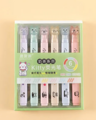 Elevate your highlighting game with our Kitty Milky Tea Color Highlighter Set featuring adorable cat designs on the pen caps. This charming set includes six highlighters in soothing milk tea colors, providing a range of soft, pastel colors that are easy on the eyes and perfect for gentle highlighting.
