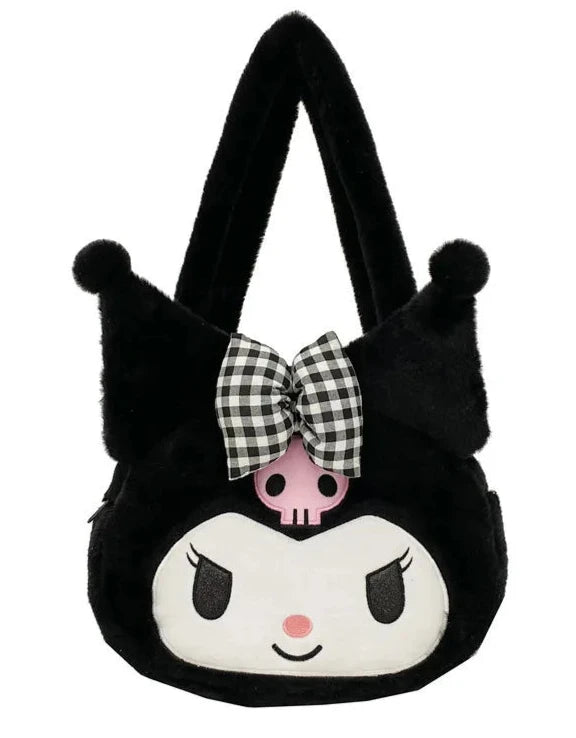 This eye-catching bag features a bold design with Kuromi's iconic head and a charming gingham bow, making it a standout accessory for any Sanrio and Kawaii street style fan.&nbsp;