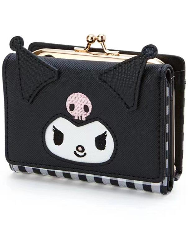 Add a touch of adorable charm to your daily essentials with this Kuromi Face Black Gingham Print Wallet! Perfect for fans of the beloved Sanrio character, Kuromi, this wallet is as functional as it is cute.

Featuring Kuromi in a classy but fun black gingham design, the wallet is accented with a stylish gold clasp, giving it a chic, feminine look.

Made from durable synthetic leather, with multiple compartments for cards, cash, and coins.