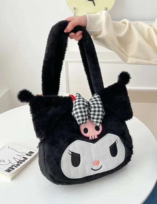 This eye-catching bag features a bold design with Kuromi's iconic head and a charming gingham bow, making it a standout accessory for any Sanrio and Kawaii street style fan.&nbsp;