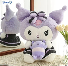 Meet the Kuromi &amp; Baku the Tapir Plushie duo! This delightful plushie features cutie Kuromi in her signature style, rocking bold lilac and black stripes on her dress and head bow, and holding hands with her adorable purple sidekick, Baku the tapir. With their playful expressions and unique designs, they make the perfect pair for any Sanrio or Kuromi fan.