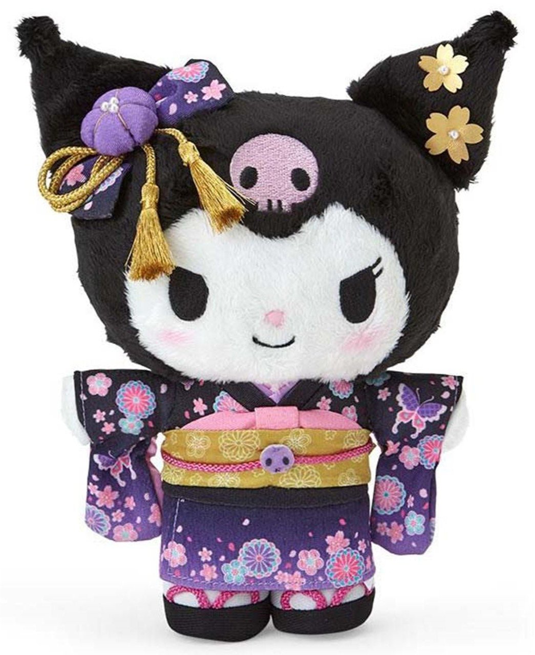 Celebrate Japanese tradition and Kuromi's edgy elegance with this breathtaking plushie! Dressed in a beautifully detailed purple kimono, Kuromi embodies elegance with her bow turned into an antique-style, golden flowers, and intricate floral patterns.

Kuromi wears a luxurious kimono adorned with delicate floral patterns, highlighting traditional Japanese aesthetics. Her outfit is complete with a matching obi sash and accent bow.

This absolutely gorgeous and unique plushie is the perfect addition to any Sa