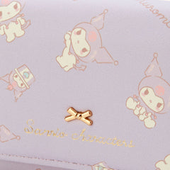 Add a touch of adorable charm to your daily essentials with this YLilac Kuromi Sanrio Gold Bow Wallet! Perfect for fans of the beloved Sanrio character, Kuromi, this wallet is as functional as it is cute.

Featuring Kuromi in a lilac purple design, the wallet is accented with a stylish gold bow and gold clasp, giving it a chic, feminine look.

Made from durable synthetic leather, with multiple compartments for cards, cash, and coins.