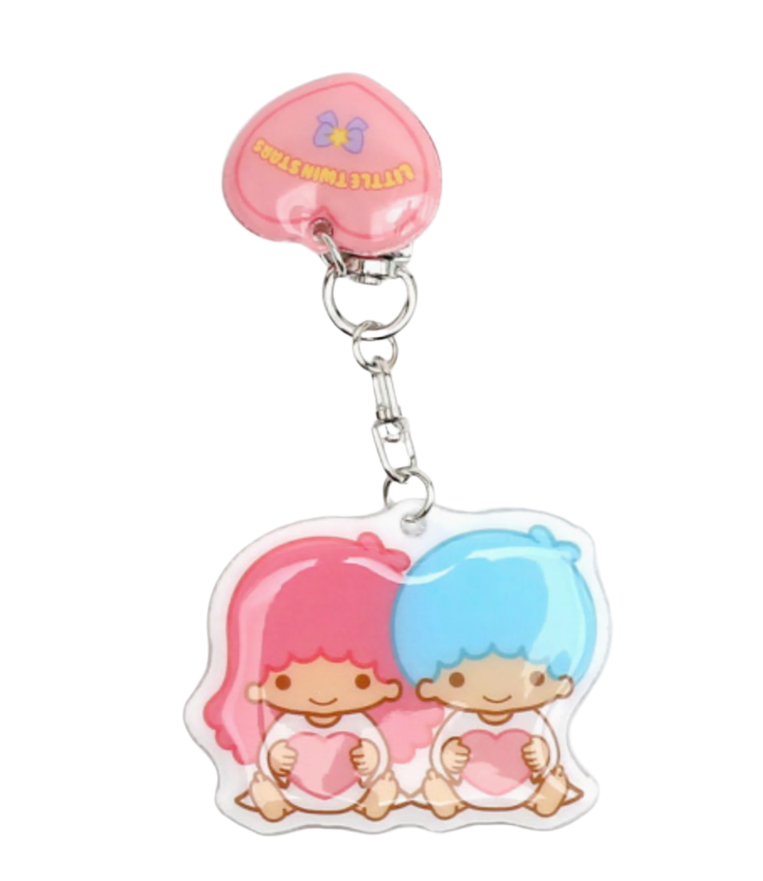 Add a sprinkle of celestial charm to your belongings with the Little Twin Stars Retro Puff Keychain. Featuring the beloved duo, Kiki and Lala, this adorable keychain brings a touch of magic and whimsy wherever you go. Perfect for keys, bags, or backpacks, it's a delightful accessory for any Sanrio fan.