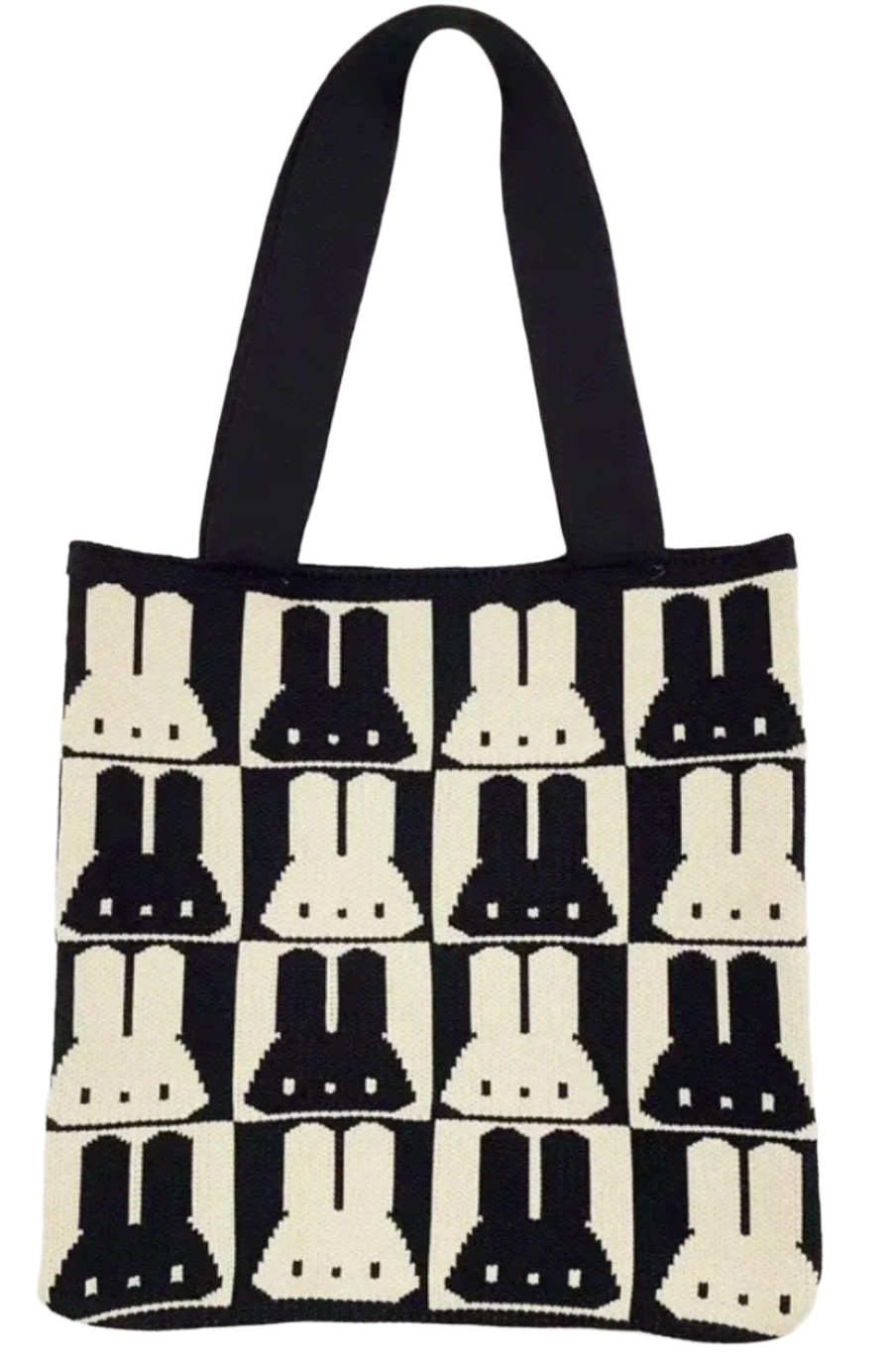 These Mod Bunny Patch Knit Handbags are on trend with their adorable retro-cute design. The timeless grid design makes it suitable as a gift or accessory for all ages.  Bring along this versatile bag well, heading to class or a day on the town — it serves perfectly as a shopping tote or for carrying everyday essentials, including your laptop.