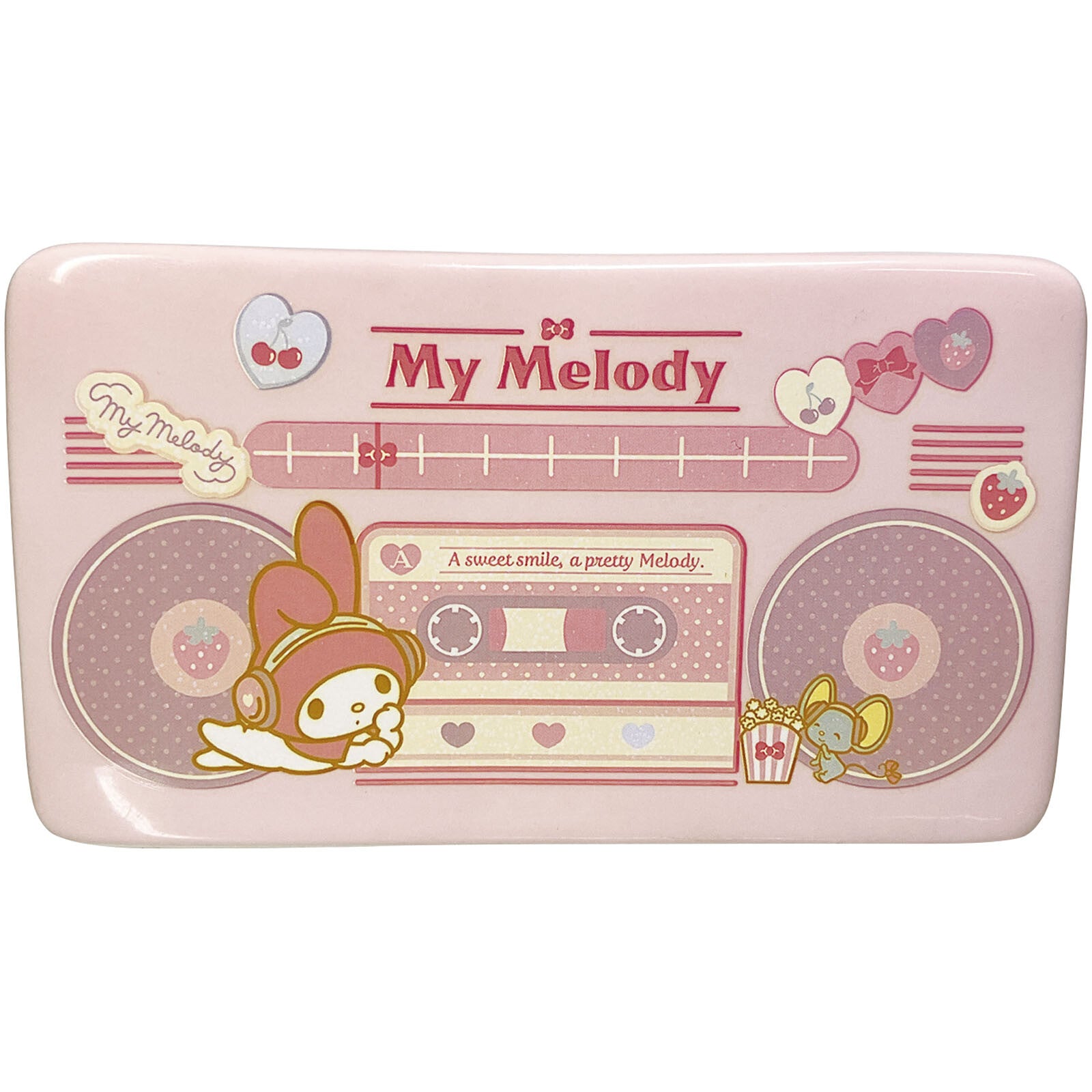 Add a touch of nostalgia to your workspace with this collectible My Melody Porcelain Boombox 90s Style Desk Organizer.

This charming organizer features the beloved Sanrio character in a retro design, perfect for fans of the 90s aesthetic. With compartments for pens, and even your phone, it's a functional and adorable addition to any desk.