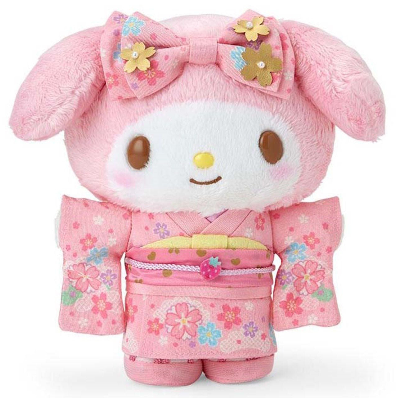 Celebrate Japanese tradition and My Melody's timeless sweetness with this luxurious plushie! Dressed in a beautifully detailed pink floral kimono, My Melody embodies sophistication with her antique-style bow, golden flowers, and intricate floral patterns. Her outfit is complete with a matching obi sash.

This absolutely gorgeous and unique plushie is the perfect addition to any Sanrio collection and a delightful way to bring a piece of Japanese culture into your home. Perfect for fans of My Melody and Japan