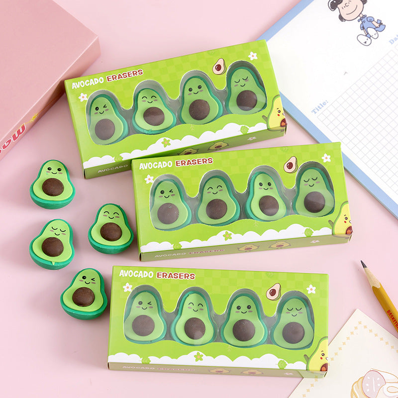 The adorable Avocado Chubby Belly Erasers Set features 4 cutie pie blooper-loving pals. They're ready to rise to the occasion of your next study or writing blunder.