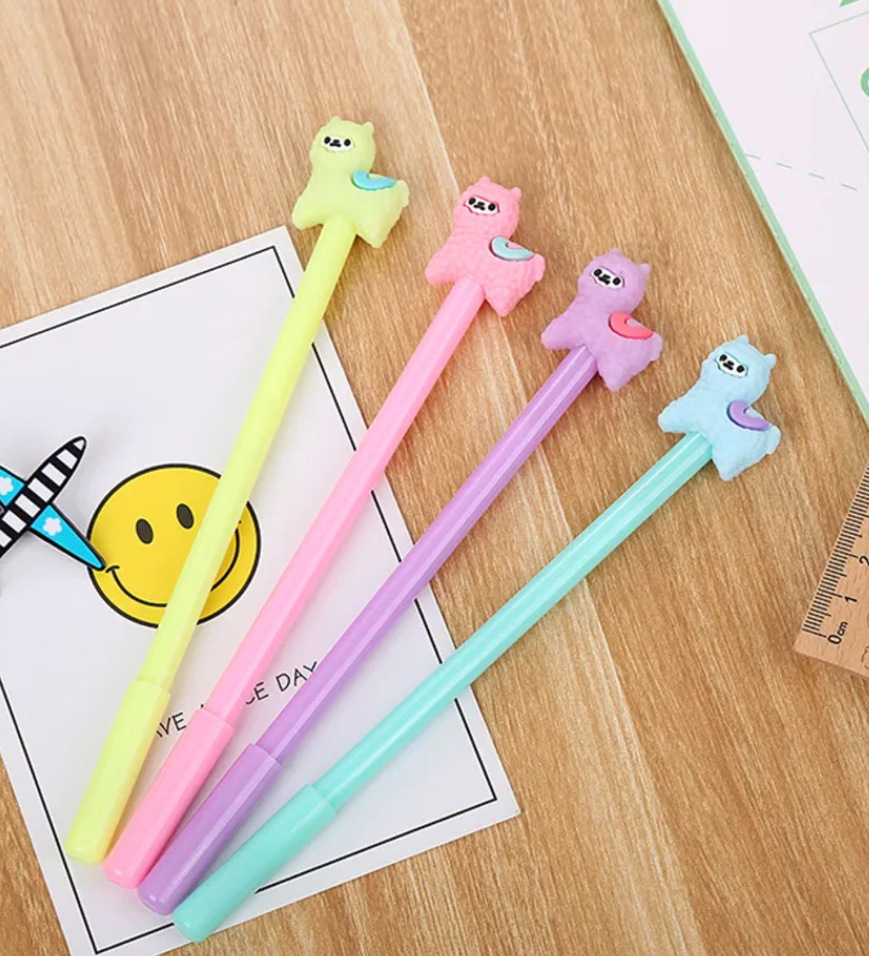 For llama and alpaca fans alike, our No Drama Llama Gel Pen Set includes four pens in various bright pastels of yellow, pink, purple, and blue. These pens provide a smooth writing experience for those who like a gel ink tip.