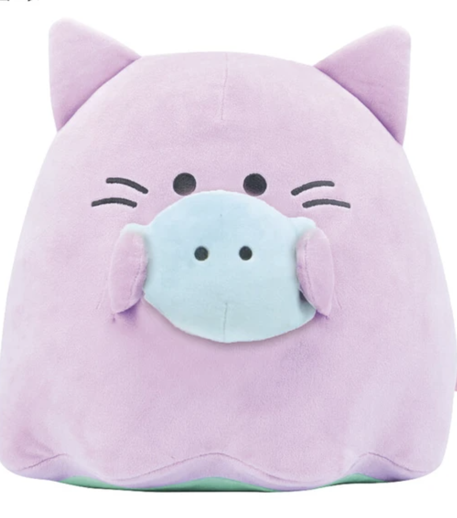 The Obakane Funky Purple Cat Ghost Large Plushie is dressed in the purr-fect disguise - this delightful purple cat ghost plushie combines the whimsical charm of a ghost with the adorable appeal of a feline friend.