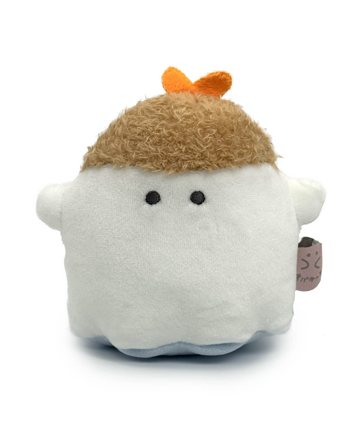 Soft and fluffy little ghost plush- now with a delicious twist - a shrimp tempura topping! This unique plushie brings together the cuddly charm of a ghost with the mouthwatering allure of shrimp tempura.