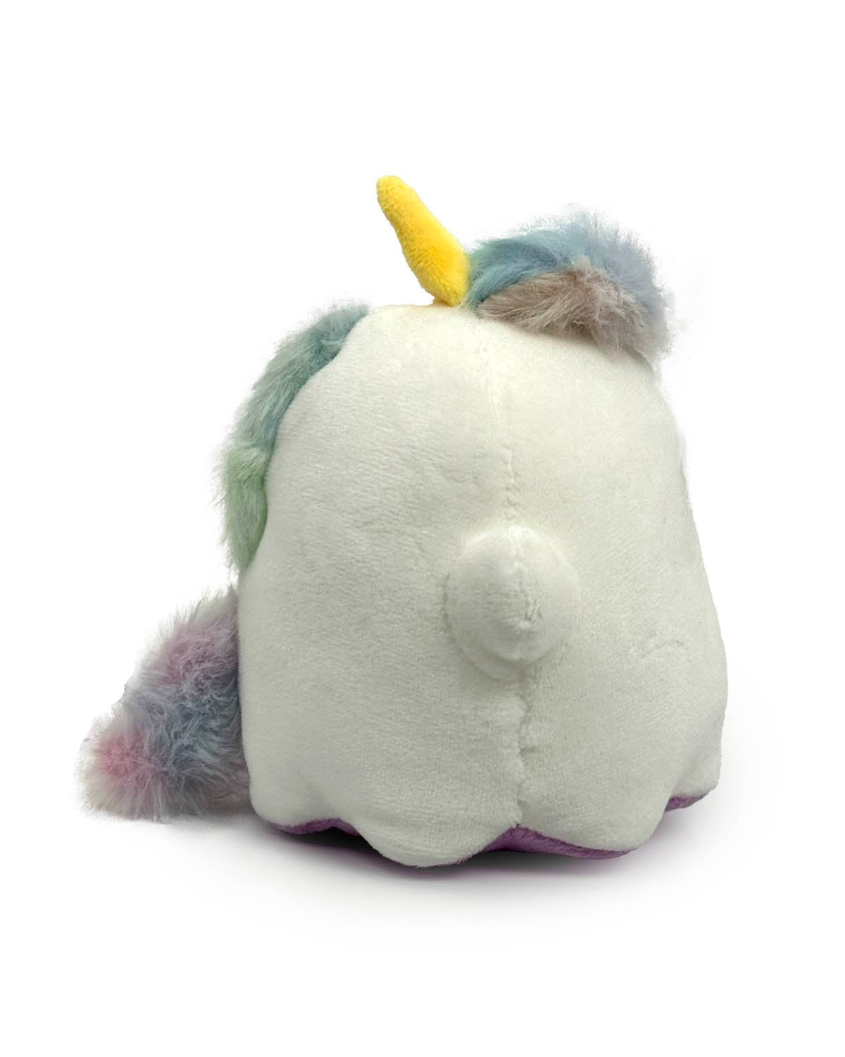 Soft and fluffy, little ghost plush, this spooky Obakane Funky Unicorn Ghost Plushie friend puts a fantastical twist on a favorite classic. Fuzzy rainbow hair, unicorn horn, extreme cute. Nice for the desk or shelf of any fans of cutie pie enchanted worlds.