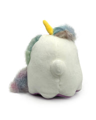 Soft and fluffy, little ghost plush, this spooky Obakane Funky Unicorn Ghost Plushie friend puts a fantastical twist on a favorite classic. Fuzzy rainbow hair, unicorn horn, extreme cute. Nice for the desk or shelf of any fans of cutie pie enchanted worlds.