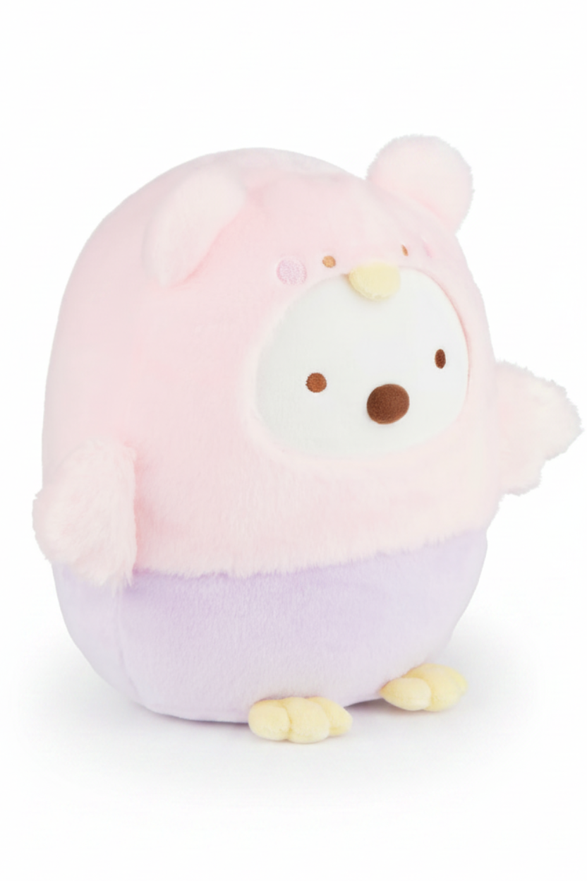 Bundle up for the cutest little adventure with our Owl Bear Shirokuma Pink Plush! Shirokuma is dressed in an irresistibly soft pink owl costume, complete with tiny wings, embroidered details, and a sweet pastel lavender belly. With its round, cuddly shape and gentle colors, this plush makes an adorable companion for snuggling, displaying, or adding a cozy touch to your collection.