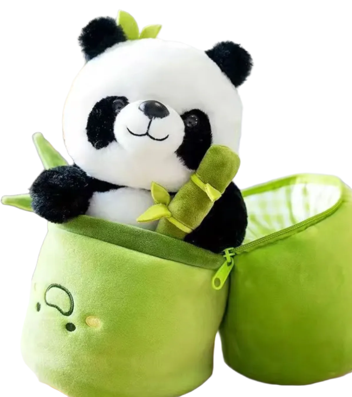 With its soft black and white fur and gentle expression, the Panda Plushie in Zippered Bamboo Shoot exudes warmth and tranquility. Whether it's used as a cuddly companion for cozy nights in or as a charming accent to brighten up any room, this plush panda promises to bring joy to all who encounter it.