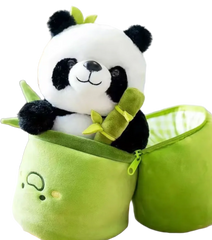 With its soft black and white fur and gentle expression, the Panda Plushie in Zippered Bamboo Shoot exudes warmth and tranquility. Whether it's used as a cuddly companion for cozy nights in or as a charming accent to brighten up any room, this plush panda promises to bring joy to all who encounter it.