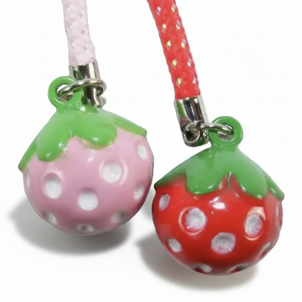 Petite Strawberry Brass Bell Charms | Cellphone Key Chain Accessory Petite Strawberry Brass Bell Charms | Cellphone Key Chain Accessory