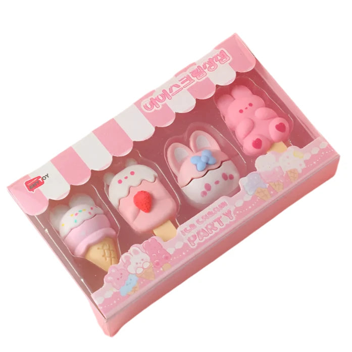 Soft pastels, sweets, and bunnies combine to make this Darling Dessert Bunny Erasers Set spectacular. Popsicles and ice cream cones topped with rabbit ears make erasing a delight. What a thoughtful little gift for that sweet tooth friend or family member of yours. The student, worker or artist who likes to sketch and erase with a smile in kawaii style will love this.