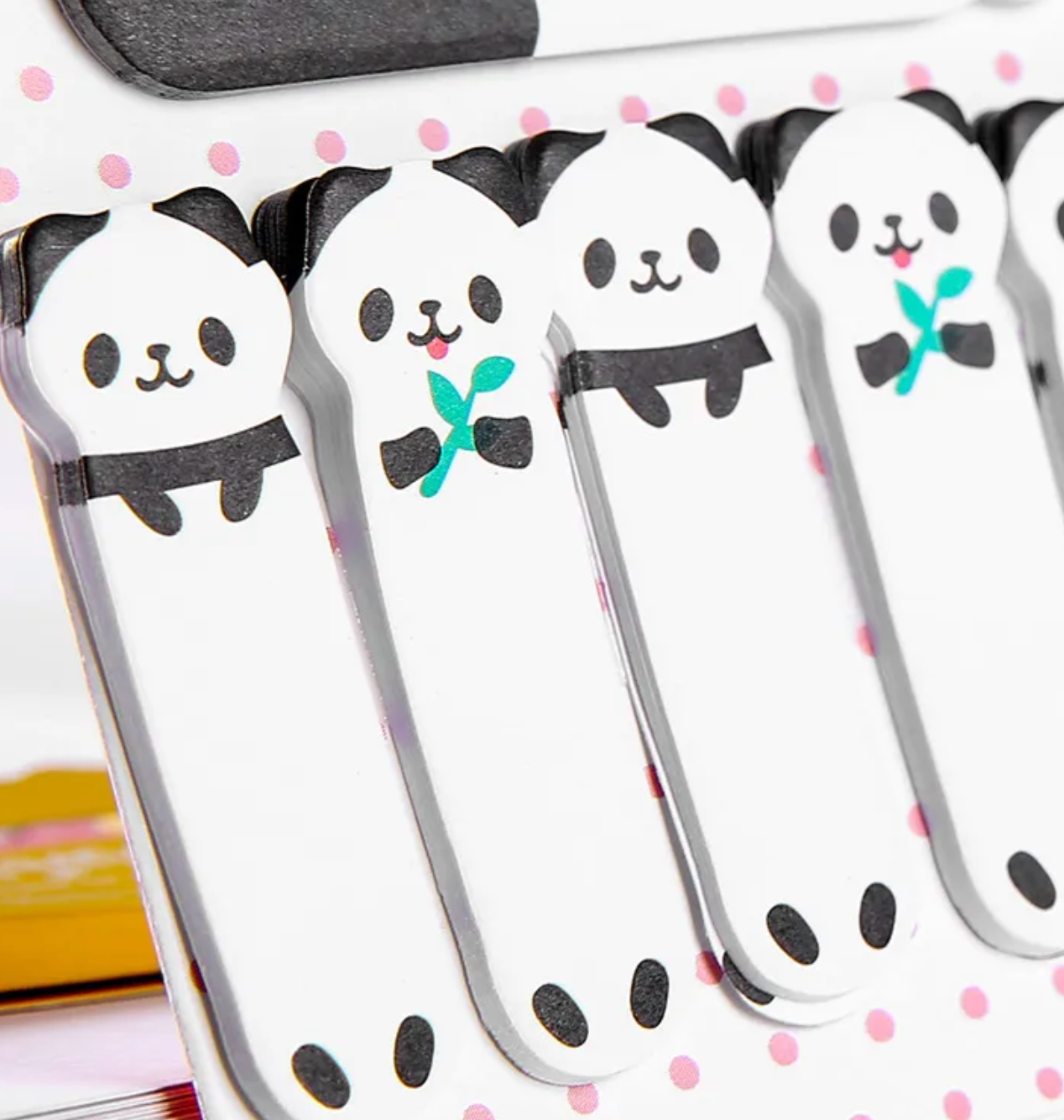 Sweet pandas holding apples and bamboo shoots and playin' with mama- the most adorable way to keep tabs (literally) on your studies and other life plans!  These Playful Panda Sticky Notes include a large memo sized as well as smaller tabs in five differently delightful designs.