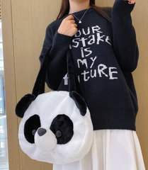 Plush Panda Face Shoulder Bag