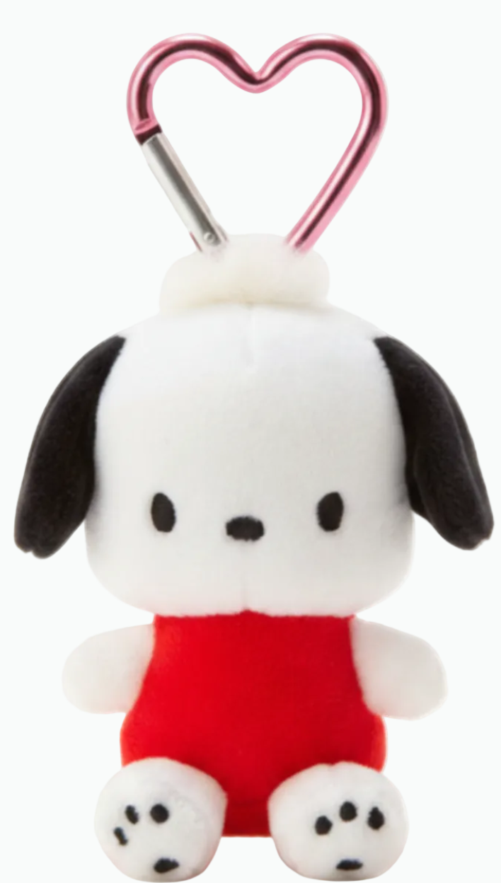 Bring a splash of cuteness to your day with the Pochacco Mini Mascot Heart Clasp Plush Keychain! Featuring Sanrios very own Pochacco the beloved dog character in a mini plush form, this keychain is both adorable and practical. With his laid back demeanor, Pochacco is sure to brighten up your keys, bag, or backpack.