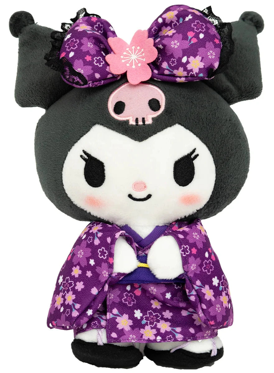 Suppose you miss the beauty of spring and the lovely fragrance of cherry blossoms. Have it forever with the Purple Sakura Flower Kuromi Kimono Plushie, an enchanting mix of traditional Japanese elegance and kawaii charm. This plushie is made from soft, huggable material, which is perfect for snuggling or adding a cute touch to your space.

Kuromi looks ever so classy in her detailed kimono and lovely purple bow making her as sweet as a flower. The elegent purple color and delicate sakura motifs give her a u