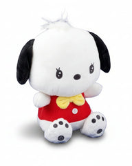 Straight outta the 60s groove era comes our Retro Mood Pochacco Plushie! This adorable plush features Pochacco in an amazing retro outfit of stylin' groovy red vest and a vibrant yellow bow tie that captures the style and spirit of the 1960s. An adorable button right at on his bellow blasts the cuteness factor to infinity!